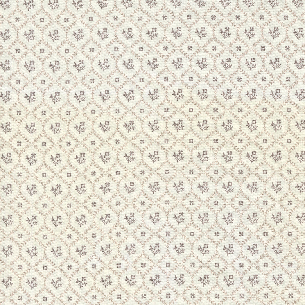Trellis Blooms in Stone from the My Summer House collection by Bunny Hill Designs for Moda continuous cuts of Quilter's Cotton Fabric