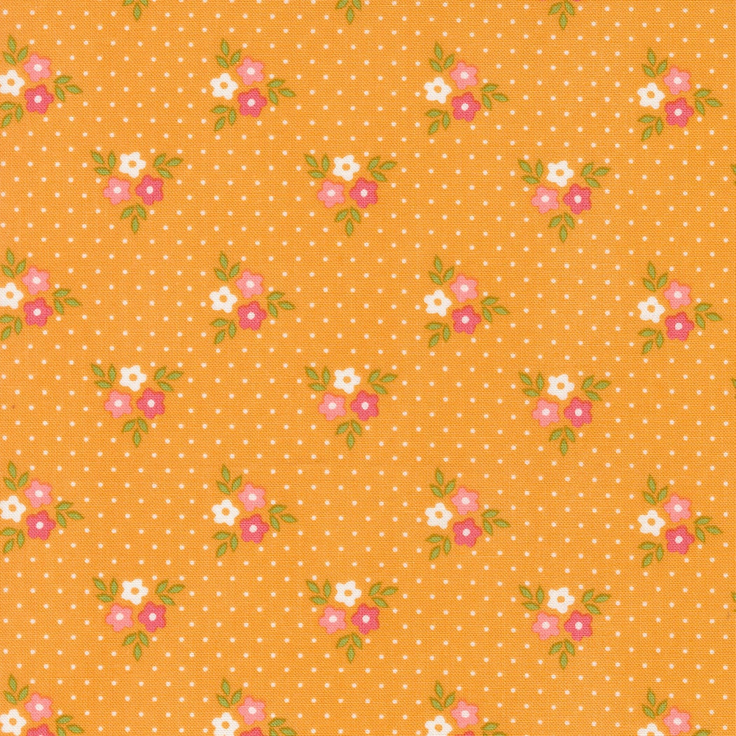 Strawberry Lemonade Bouquets Florals Dots in Apricot by Sherri & Chelsi for Moda. Continuous cuts of Quilter's Cotton Fabric