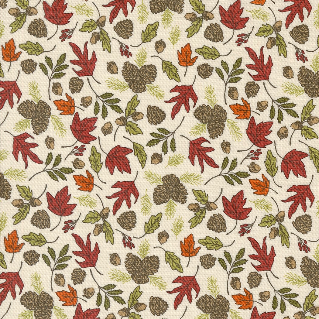 Forest Foliage Leaves Pine Cones in Cloud from the Great Outdoors collection by Stacy Iest Hsu for Moda continuous cuts of Quilter's Cotton
