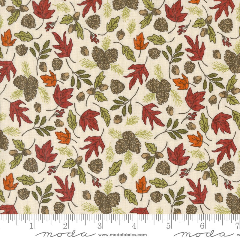Forest Foliage Leaves Pine Cones in Cloud from the Great Outdoors collection by Stacy Iest Hsu for Moda continuous cuts of Quilter's Cotton