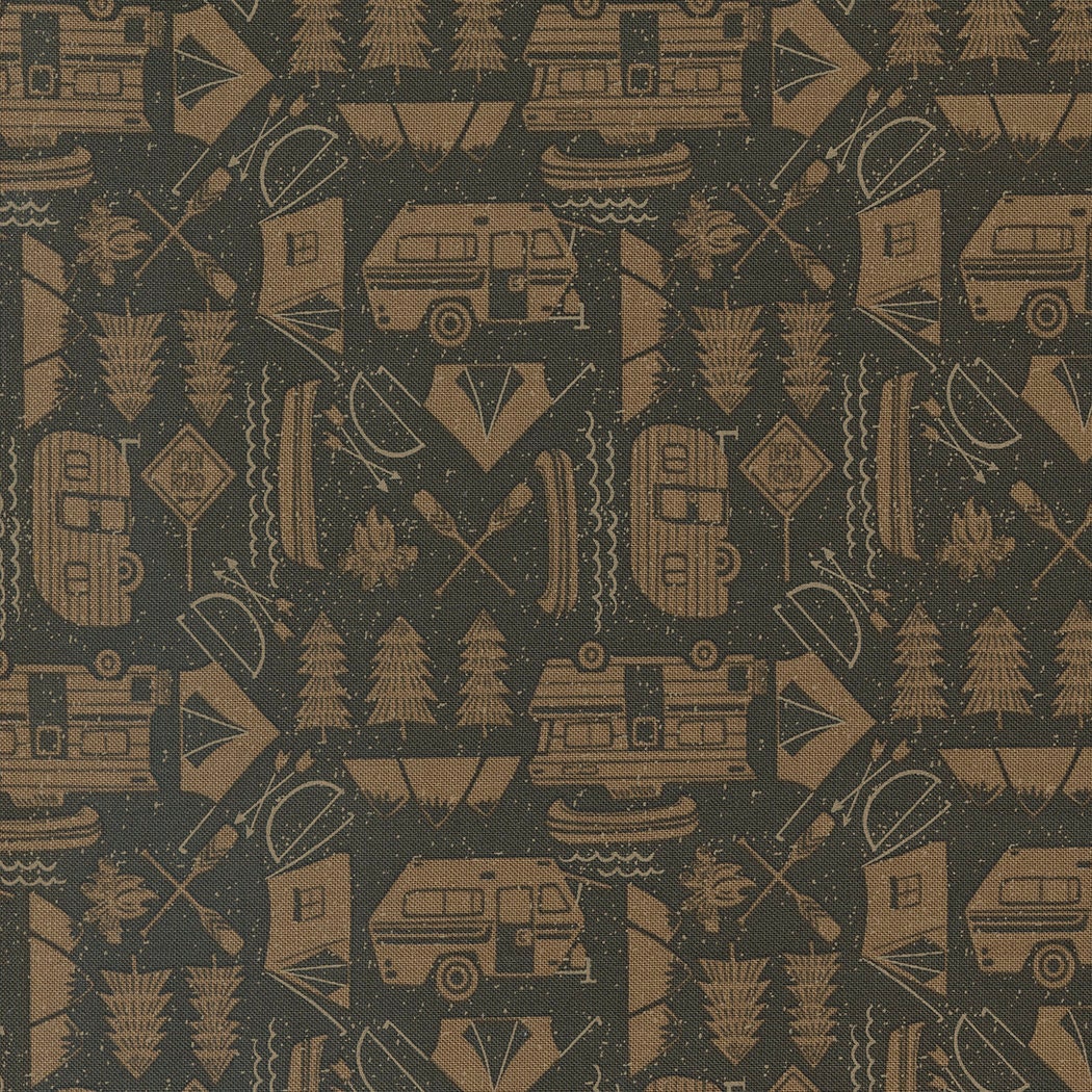 Open Road Novelty Camping in Cabin from the Great Outdoors collection by Stacy Iest Hsu for Moda continuous cuts of Quilter's Cotton Fabric