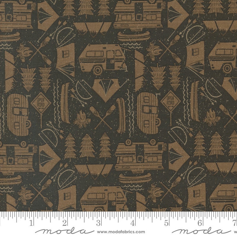 Open Road Novelty Camping in Cabin from the Great Outdoors collection by Stacy Iest Hsu for Moda continuous cuts of Quilter's Cotton Fabric