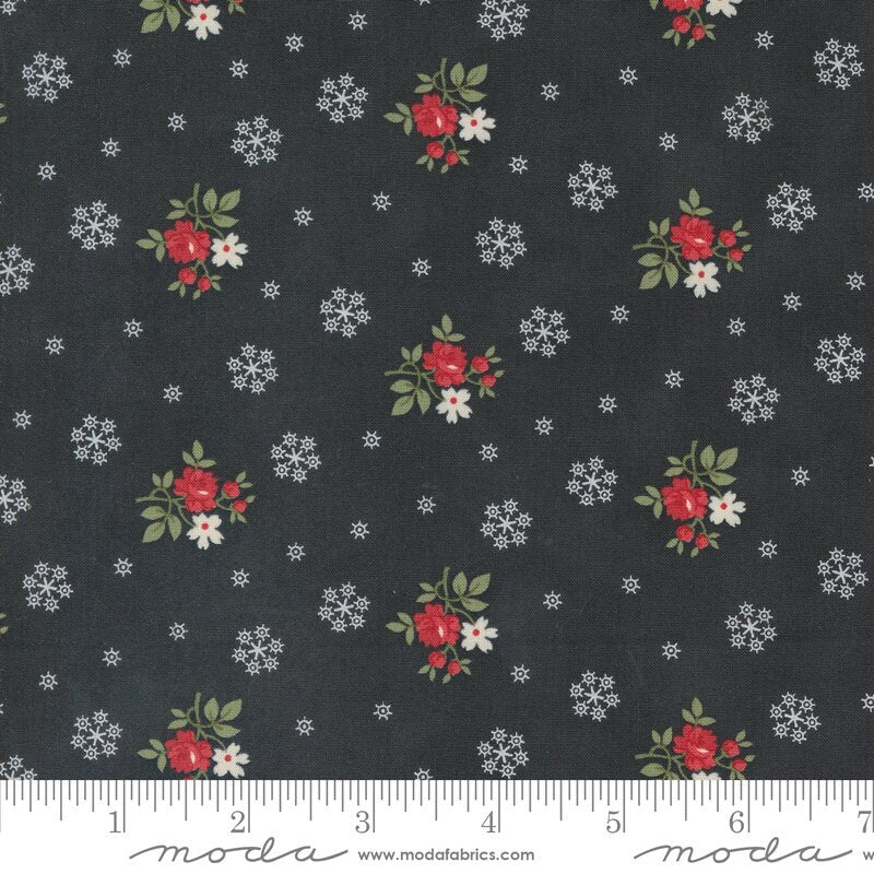 Floral Flurries & Snowflakes in Ebony from A Christmas Carol by 3 Sisters for Moda continuous cuts of Quilter's Cotton Fabric