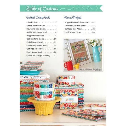 Quilter's Cottage 61 page soft cover spiral bound book by It's Sew Emma. Directions for 74.5 x 89 inch quilt and coordinating projects.