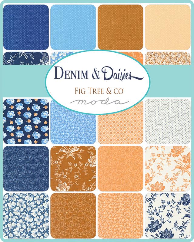 Denim Daisies Daisy Fields Blender in Daisy (Blue) by Fig Tree & Co for Moda Fabrics. Continuous cuts of Quilter's Cotton Fabric