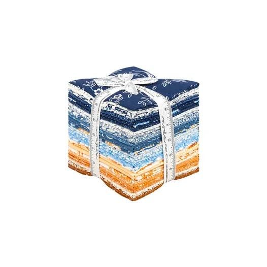 Denim Daisies by Fig Tree Co for Moda Quilter's Cotton Fat Quarter Bundle. 34 Fat Quarters of 18 inch x 22 inch rectangles