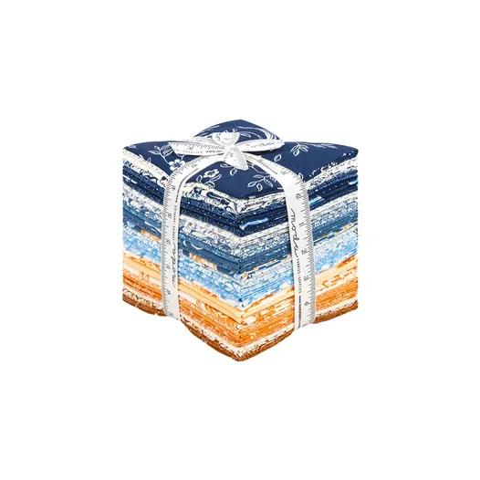 Denim Daisies by Fig Tree Co for Moda Quilter's Cotton Fat Quarter Bundle. 34 Fat Quarters of 18 inch x 22 inch rectangles