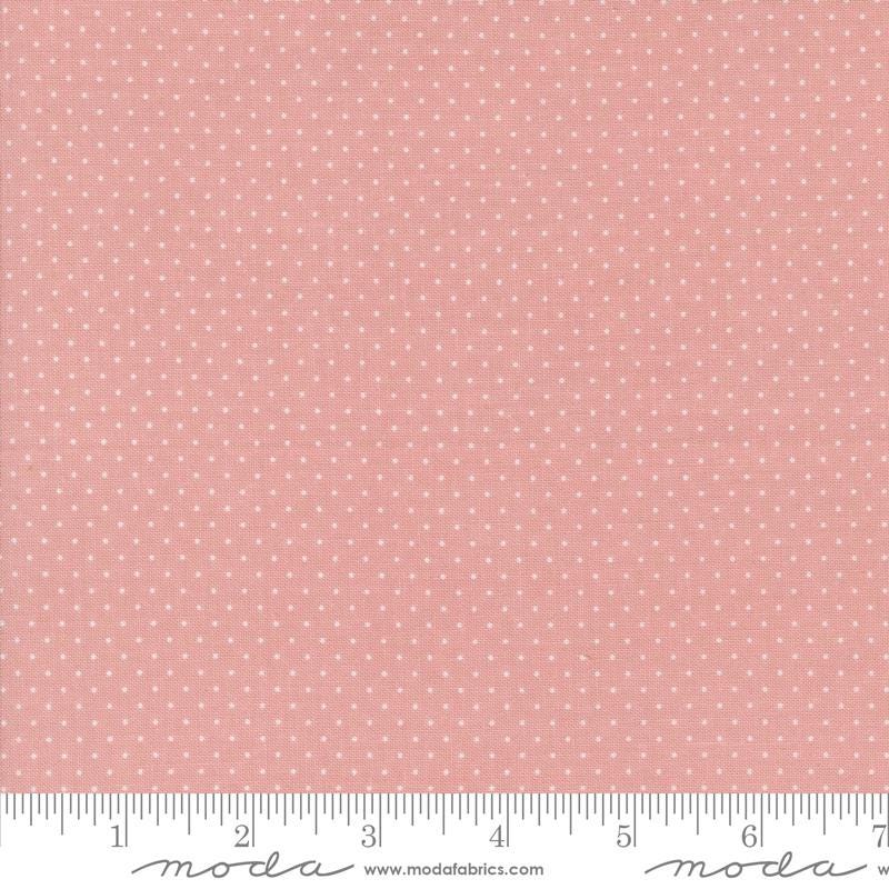 Enchantment Swiss Dot in Blush by Jackie MacDonald of Sweetfire Road for Moda. Continuous cuts of Quilter's Cotton