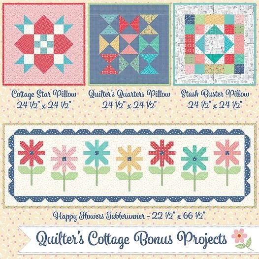 Quilter's Cottage 61 page soft cover spiral bound book by It's Sew Emma. Directions for 74.5 x 89 inch quilt and coordinating projects.