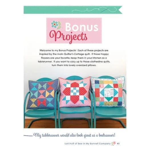 Quilter's Cottage 61 page soft cover spiral bound book by It's Sew Emma. Directions for 74.5 x 89 inch quilt and coordinating projects.