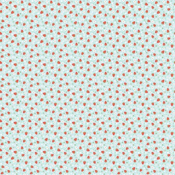Mini Strawberries in Teal from Market Day by Poppie Cotton continuous cuts of Quilter's Cotton Fabric