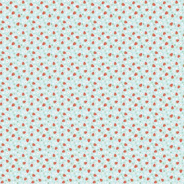 Mini Strawberries in Teal from Market Day by Poppie Cotton continuous cuts of Quilter's Cotton Fabric