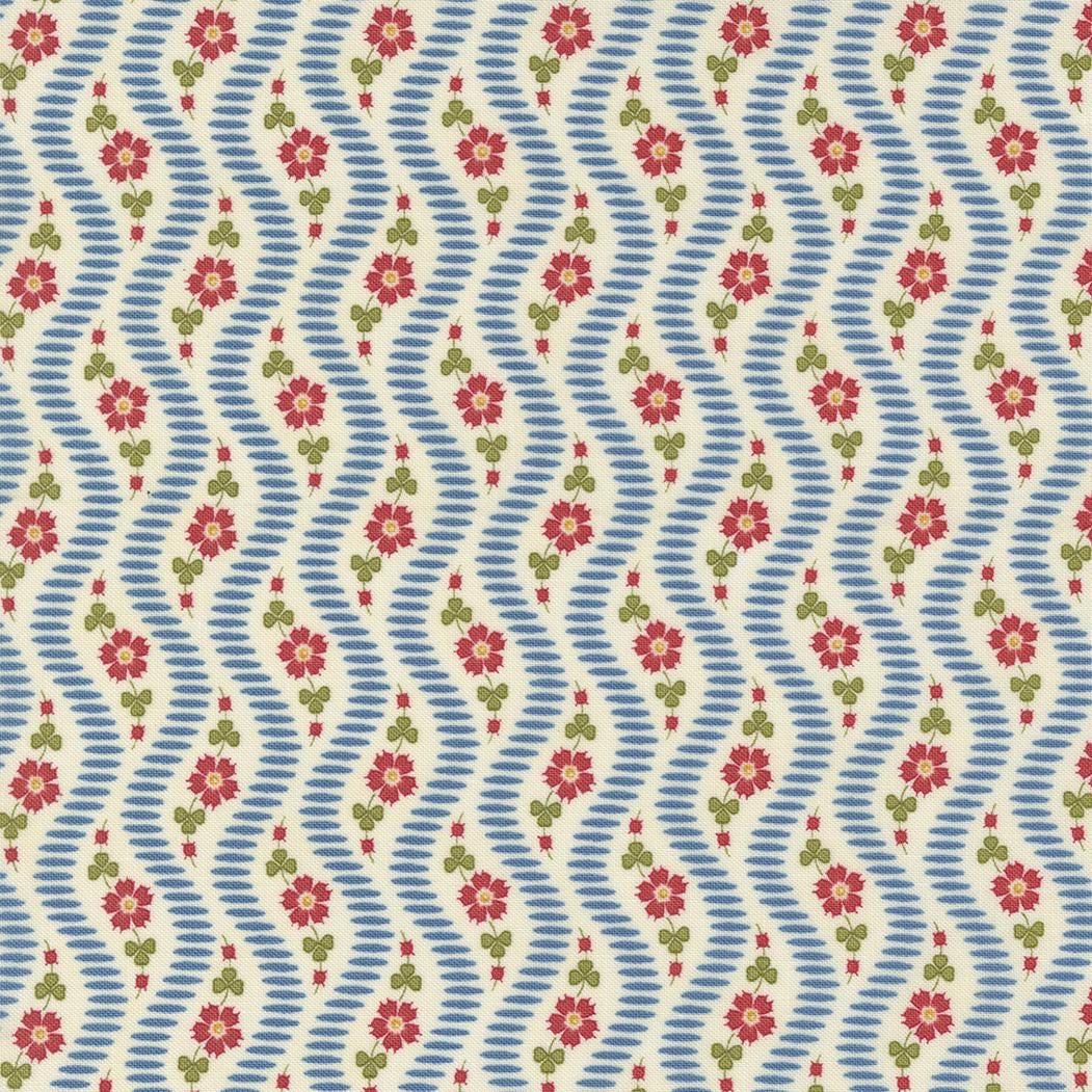 Union Square Garland Stripes in Cream and Blue by Minick & Simpson for Moda. Continuous cuts of Quilter's Cotton Fabric