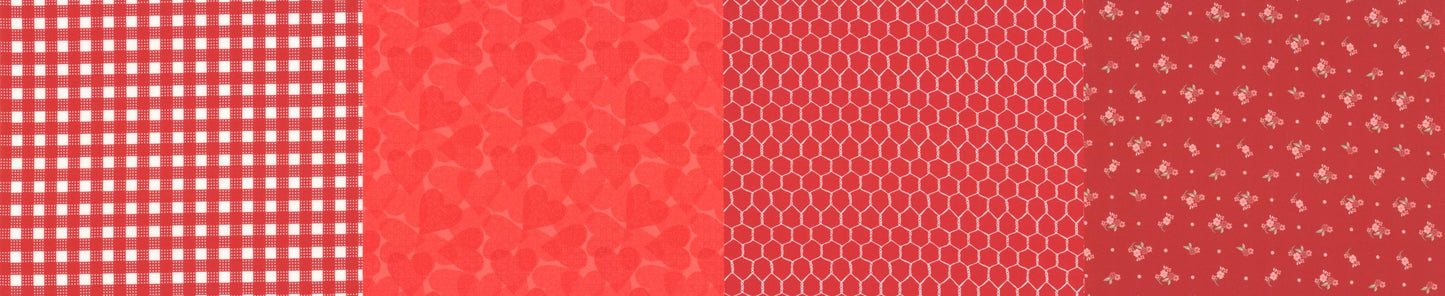 Celebrating 50 Years of Moda 4 in 1 Blender in Red. Continuous cuts of Quilter's Cotton Fabric