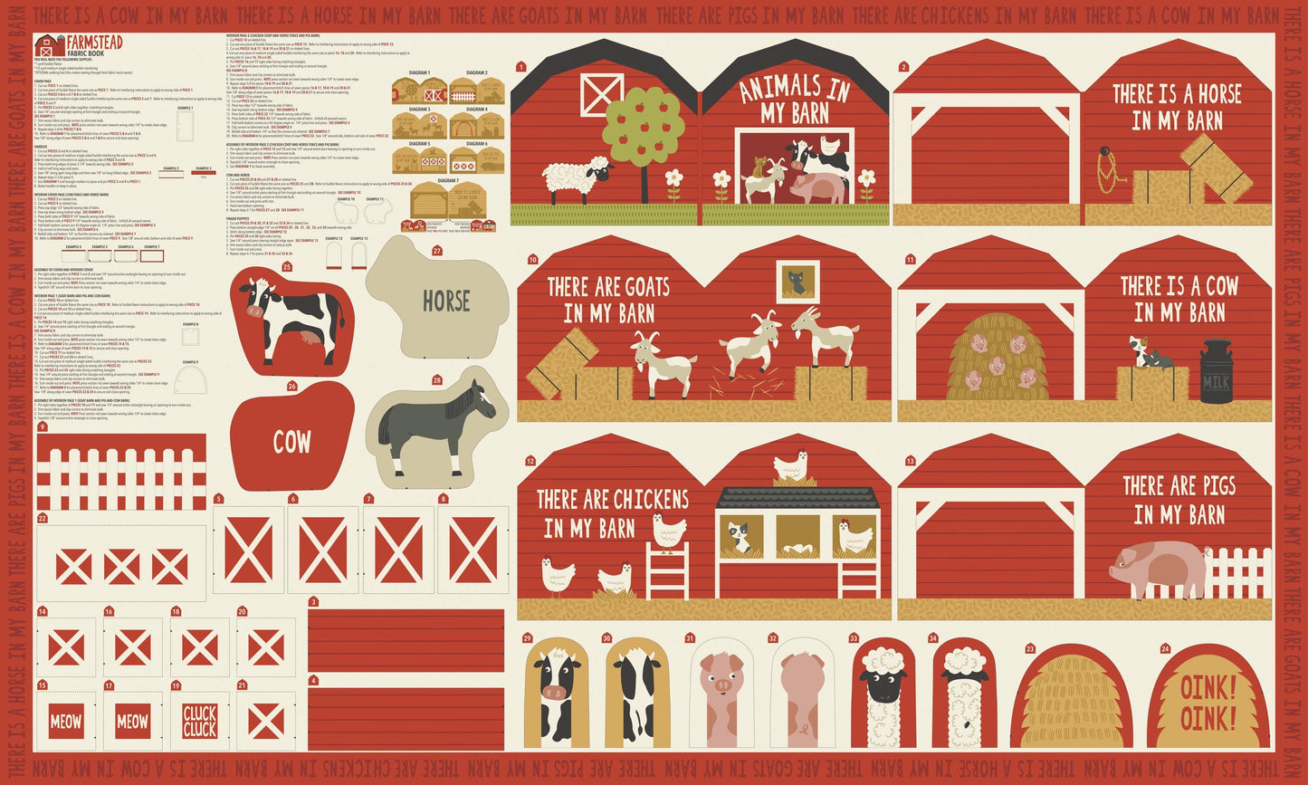 Farmstead Cut & Sew Book Panel by Stacy Iest Hsu for Moda. One Yard cuts of 60 inch wide Quilter's Cotton Fabric printed as a book