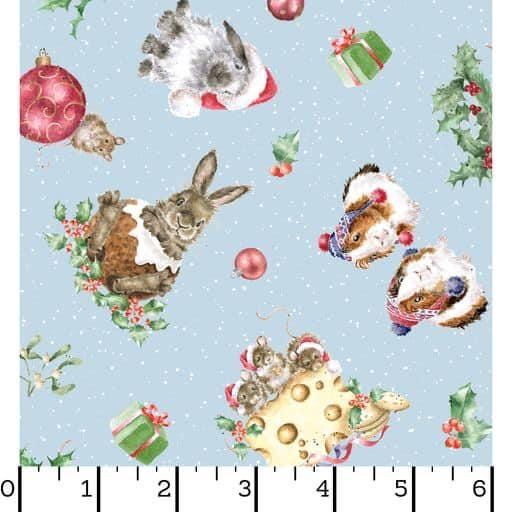 One Snowy Day Furry Friends in Blue by Hannah Dale for Maywood Studio continuous cuts of Quilter's Cotton Fabric