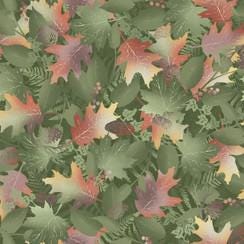 Forest Chatter Leaves in Green by Maywood Studio, continuous cuts of Quilter's Cotton