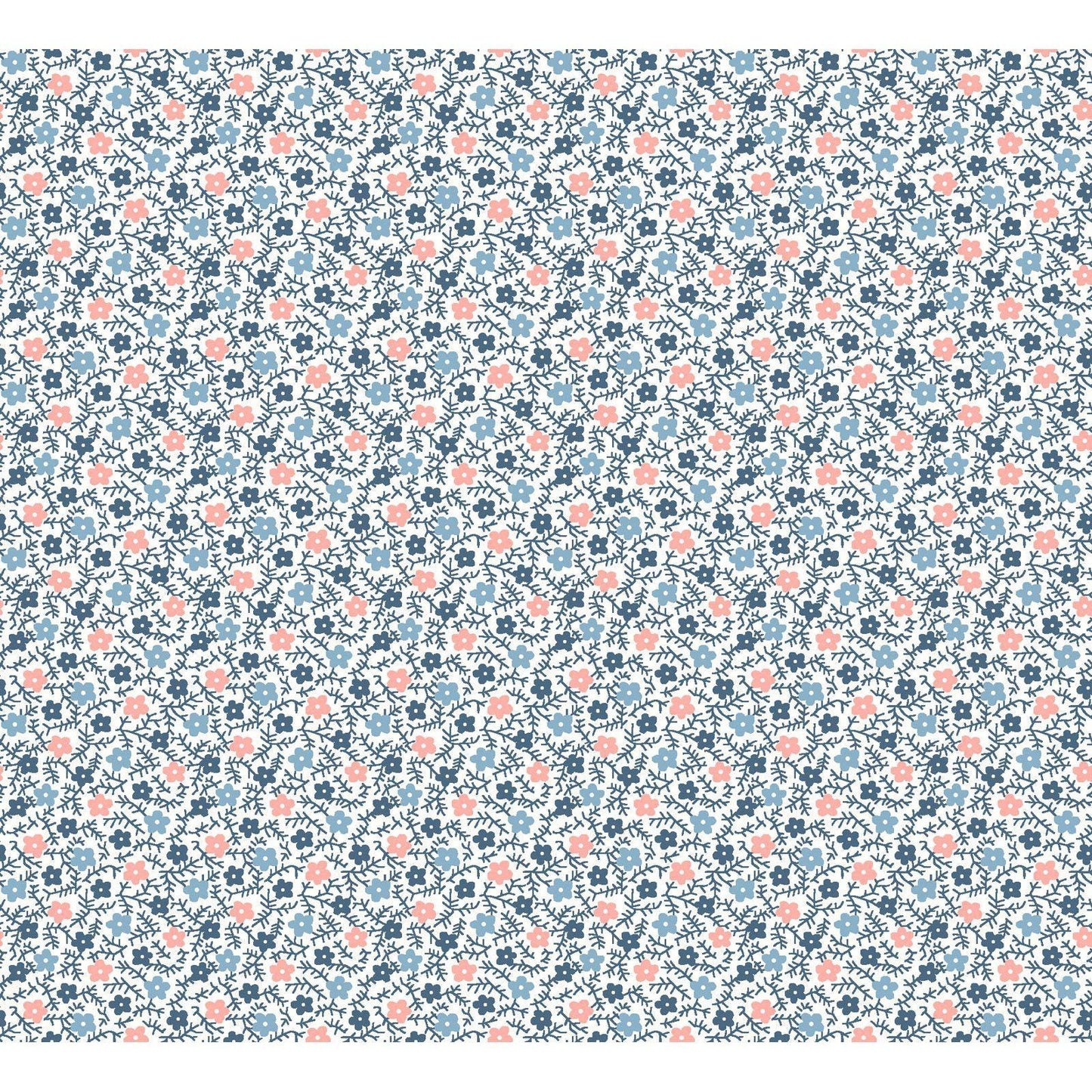 Franny's Flowers Micro Floral in Dark Blue by Maywood Studio designed by Kim's Cause, continuous cuts of Quilter's Cotton Fabric
