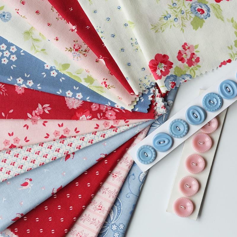 Hollyhocks & Roses by Bunny Hill Designs for Moda Fabrics. Quilter's Cotton Mini Charm Pack of 42 2.5 x 2.5 inch squares