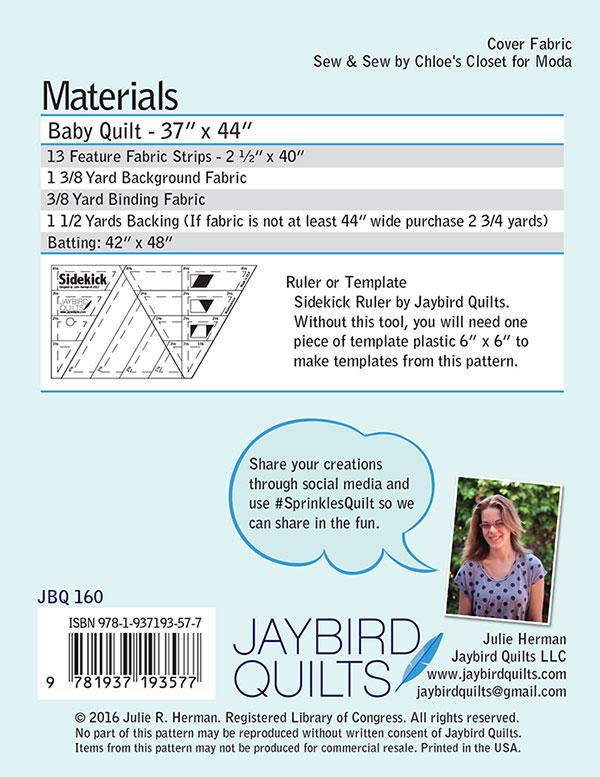 Sprinkles Baby Quilt Pattern that is jelly roll friendly by Jaybird Quilts for 37 x 44 inch quilt