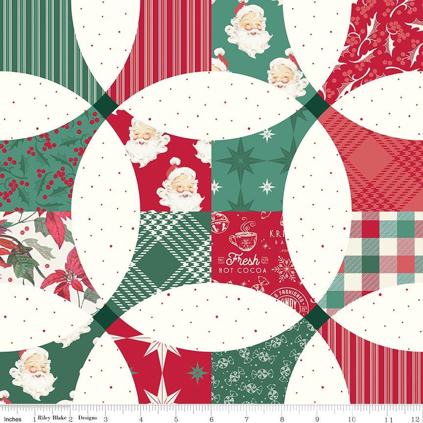 Merry Little Christmas Cheater Print Continuous Yardage of flowering snowball quilt design by My Mind's Eye for Riley Blake Designs