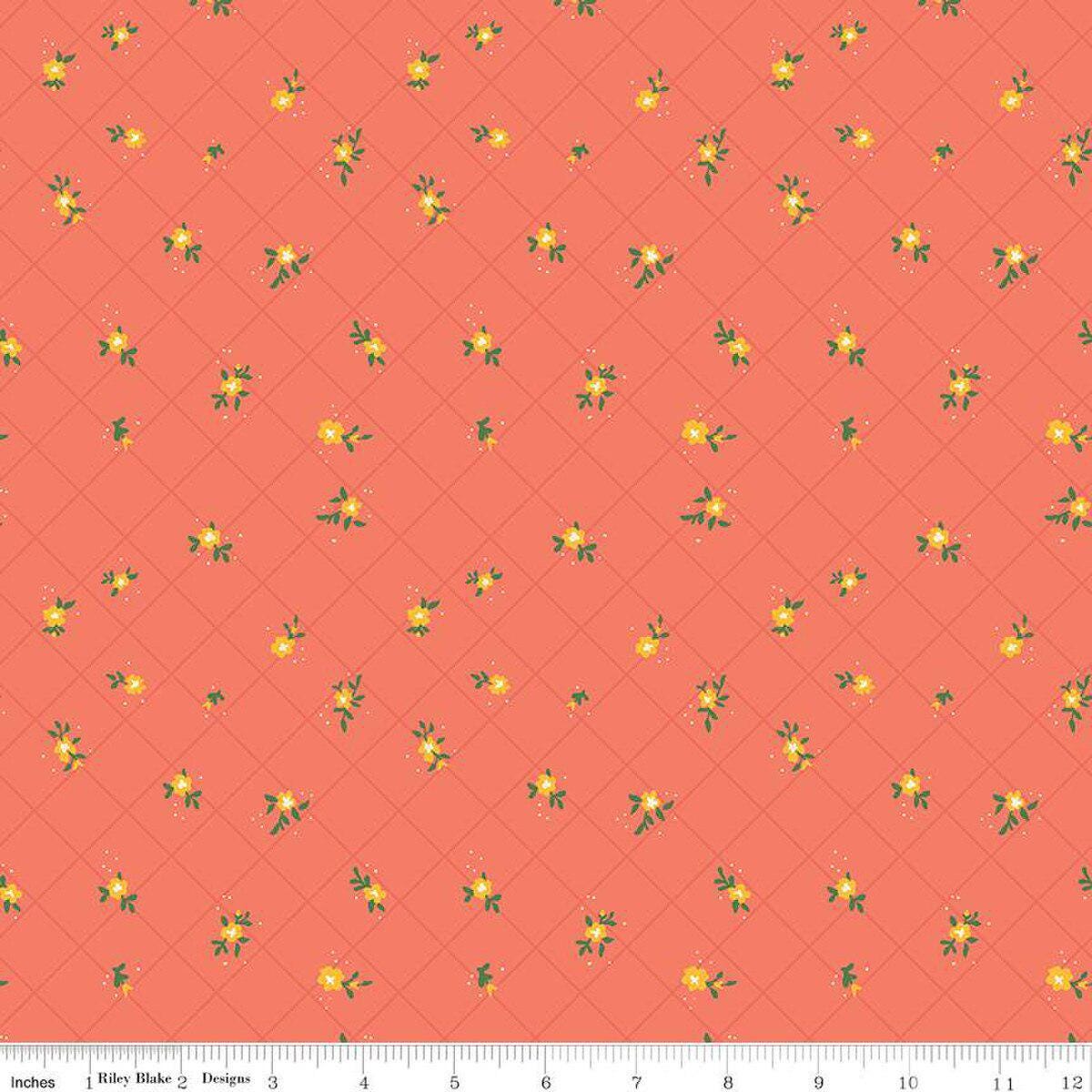 Market Street Flower Grid in Coral by Heather Peterson for Riley Blake Designs. Continuous Cuts of Quilter's Cotton fabric.