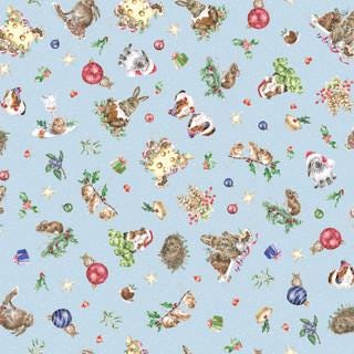 One Snowy Day Furry Friends in Blue by Hannah Dale for Maywood Studio continuous cuts of Quilter's Cotton Fabric