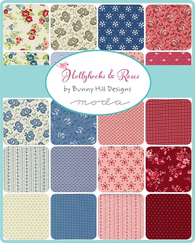 Hollyhocks & Roses by Bunny Hill Designs for Moda Fabrics. Quilter's Cotton Mini Charm Pack of 42 2.5 x 2.5 inch squares