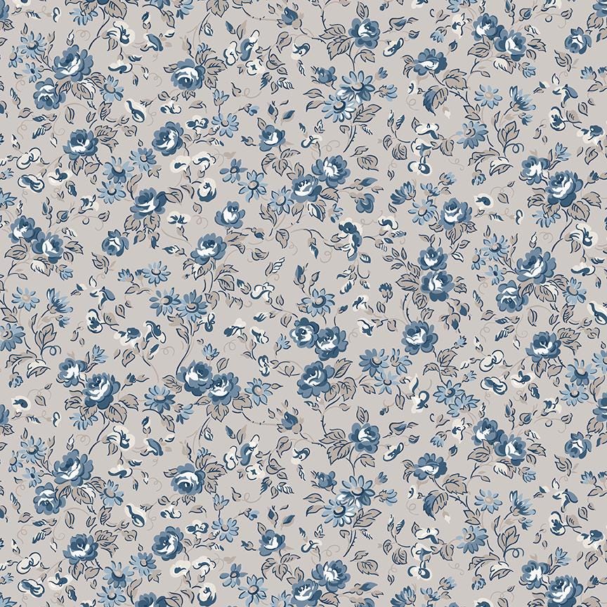 Serenity Blues Flower Toss in Taupe by Gerri Robinson for Riley Blake Designs. Continuous Cuts of Quilter's Cotton fabric.
