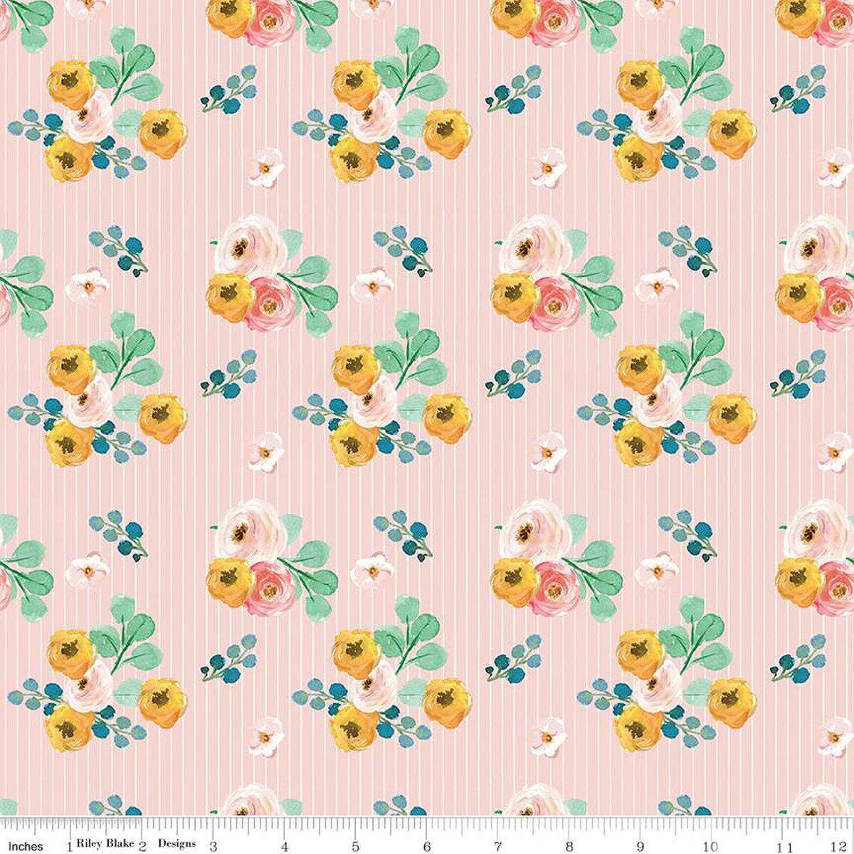 Spring Gardens Bouquets in Pink by My Mind's Eye for Riley Blake Designs. Continuous cuts of quilter's cotton fabric