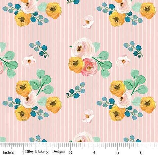 Spring Gardens Bouquets in Pink by My Mind's Eye for Riley Blake Designs. Continuous cuts of quilter's cotton fabric