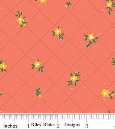 Market Street Flower Grid in Coral by Heather Peterson for Riley Blake Designs. Continuous Cuts of Quilter's Cotton fabric.
