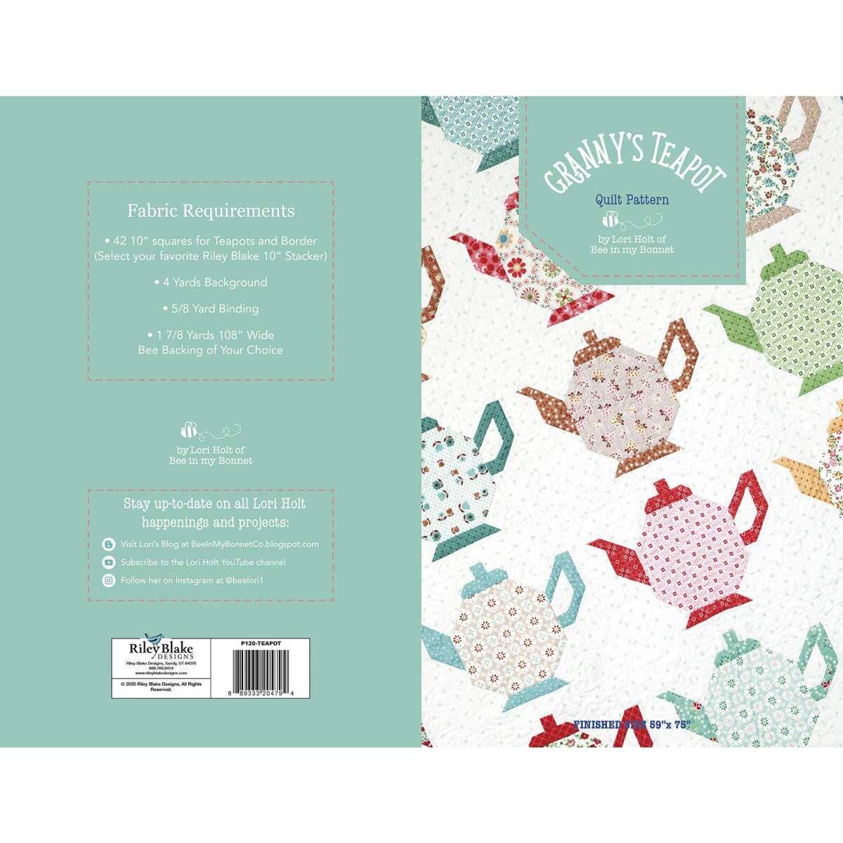 Granny's Teapot Quilt Pattern by Lori Holt of Bee in My Bonnet for Riley Blake Designs. Directions only for a 59" x 75" quilt.