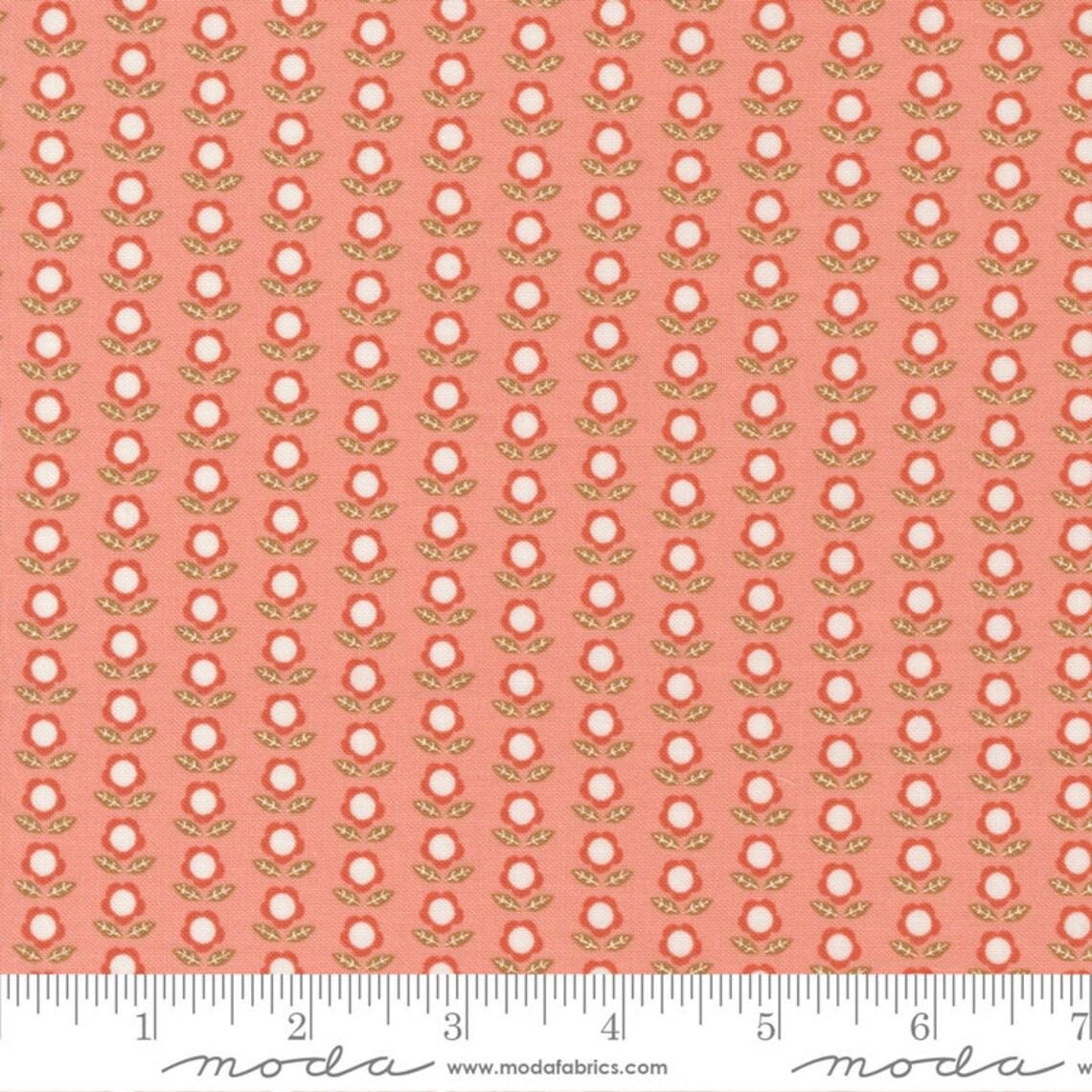 Birdsong Little Flowers in Peach by Gingiber for Moda. Continuous cuts of Quilter's Cotton Fabric