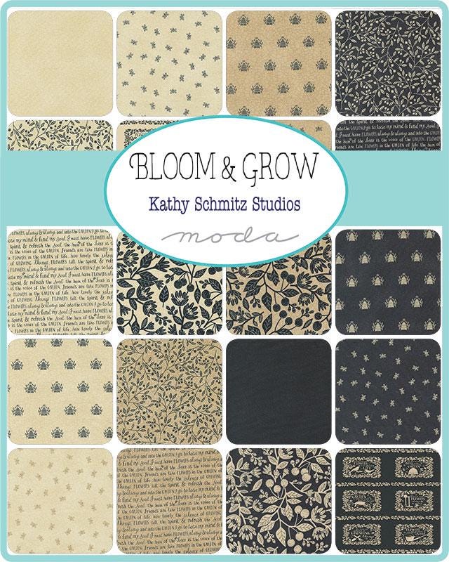 Bloom And Grow Embroidery Panel 24" x 44" Panel by Kathy Schmitz Studio for Moda. Quilter's Cotton 24 inch bordered panel section
