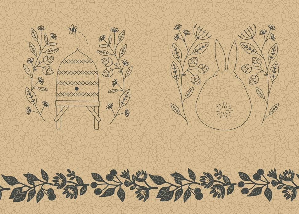 Bloom And Grow Embroidery Panel 24" x 44" Panel by Kathy Schmitz Studio for Moda. Quilter's Cotton 24 inch bordered panel section