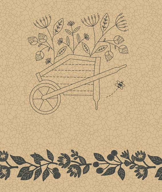 Bloom And Grow Embroidery Panel 24" x 44" Panel by Kathy Schmitz Studio for Moda. Quilter's Cotton 24 inch bordered panel section