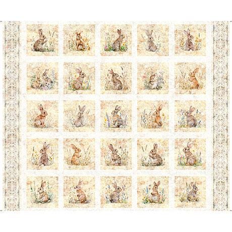 Bunny Picture Patches in cream from the Hunny Bunny collection by QT Fabrics continuous cuts of Quilter's Cotton Fabric