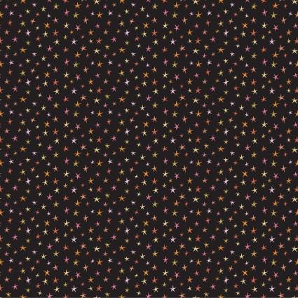 Sparkly Stars Black from Kitty Loves Candy by Lori Woods for Poppie Cotton, continuous cuts of Quilter's Cotton Fabric