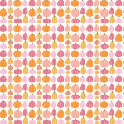 Pumpkin Patch in White from Kitty Loves Candy by Lori Woods for Poppie Cotton, continuous cuts of Quilter's Cotton Fabric
