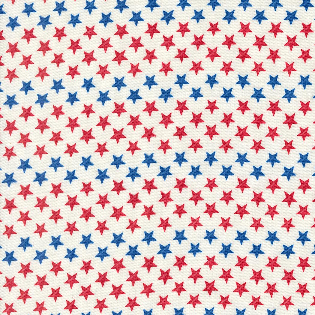 Red White and Bloom Stars in a Row in Daisy White by Deb Strain for Moda continuous cuts of Quilter's Cotton Fabric