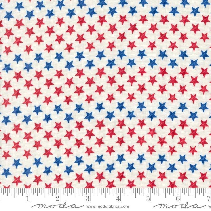 Red White and Bloom Stars in a Row in Daisy White by Deb Strain for Moda continuous cuts of Quilter's Cotton Fabric