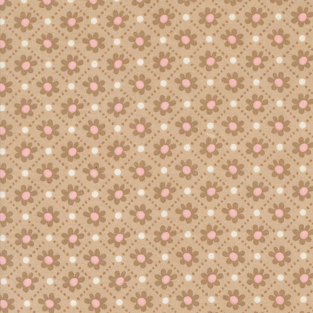 Sunday Brunch Pastry Small Floral Check in Tea by BasicGrey for Moda. Continuous cuts of Quilter's Cotton Fabric