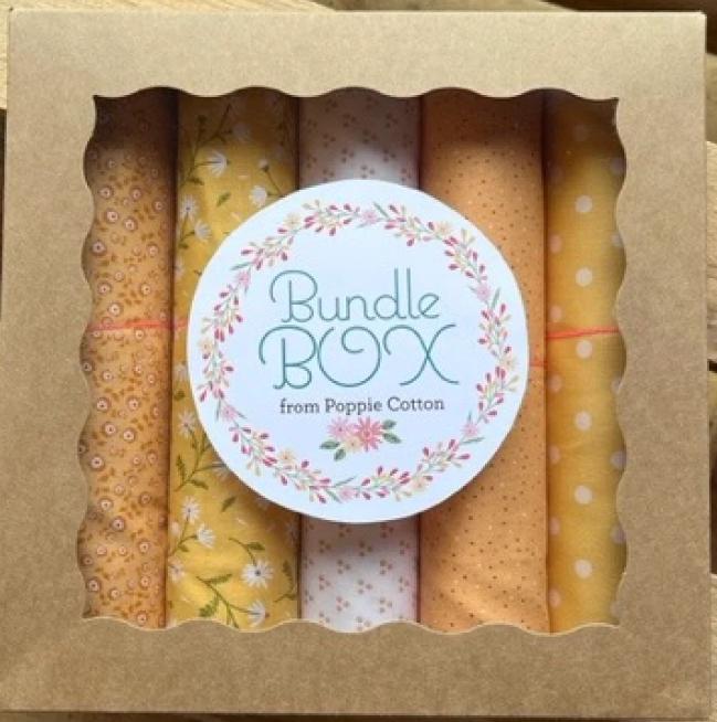 Bundle Box in Yellow by Poppie Cotton. Quilter's Cotton Bundle Box 5 different one yard cuts of assorted yellow Poppie Cotton fabrics