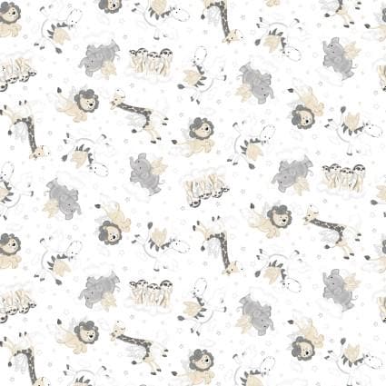 Moonlit Dreams Tossed Animals in White by Victoria Hutto for Studio E Fabrics continuous cuts of Quilter's Cotton Fabric