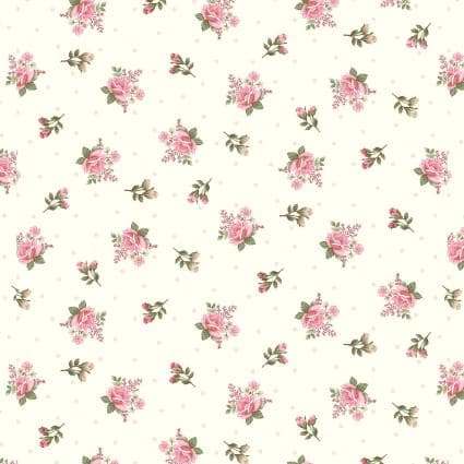 Small Nosegay in Cream of My Victorian Garden by Mary Jane Carey for Henry Glass continuous cuts of Quilter's Cotton Fabric