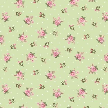 Small Nosegay in Green of My Victorian Garden by Mary Jane Carey for Henry Glass continuous cuts of Quilter's Cotton Fabric