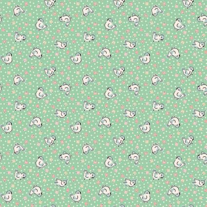 Bluebirds in Green from Home Sweet Home by Poppie Cotton continuous cuts of Quilter's Cotton Fabric
