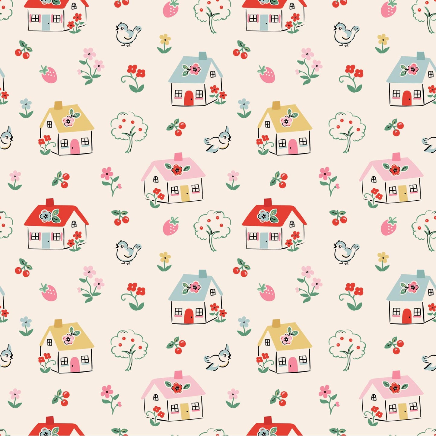 Happy Home in Cream from Home Sweet Home by Poppie Cotton continuous cuts of Quilter's Cotton Fabric