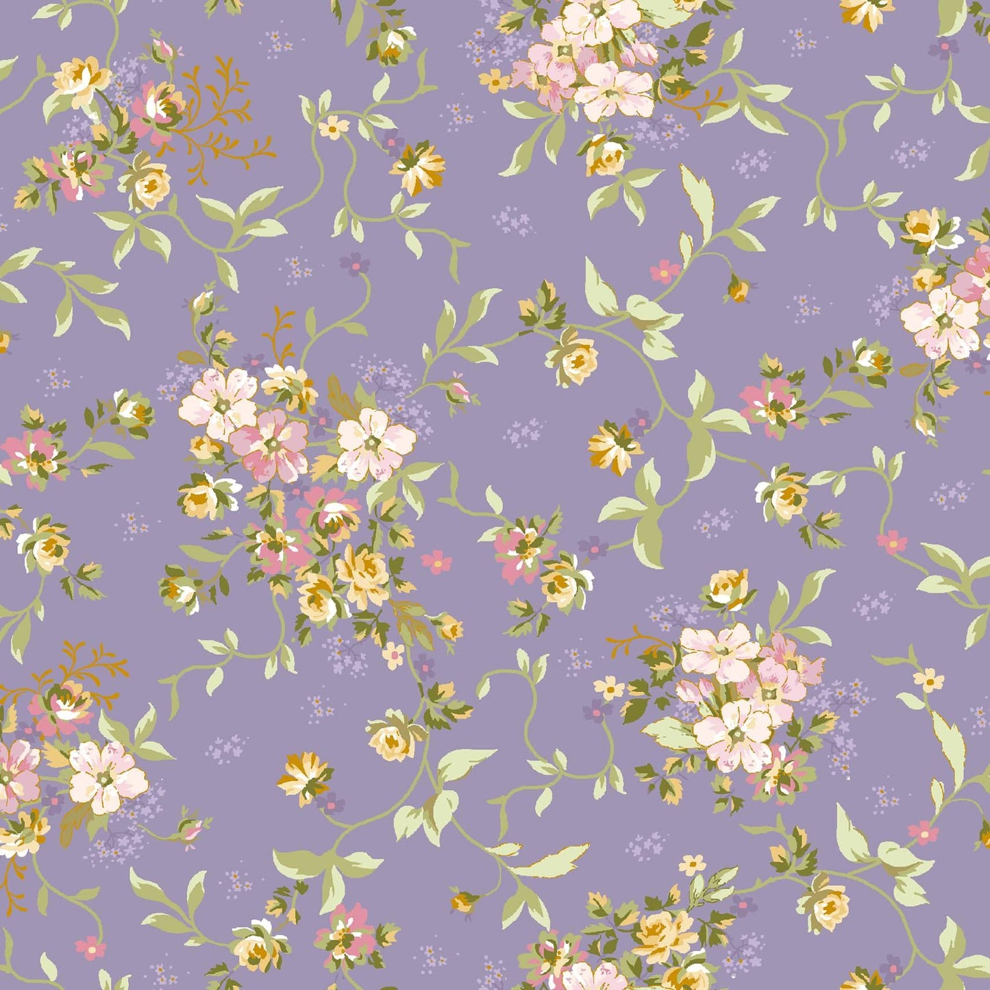 Grand Entrance Scattered Bouquet in Medium Purple by Maywood Studio continuous cuts of Quilter's Cotton Fabric